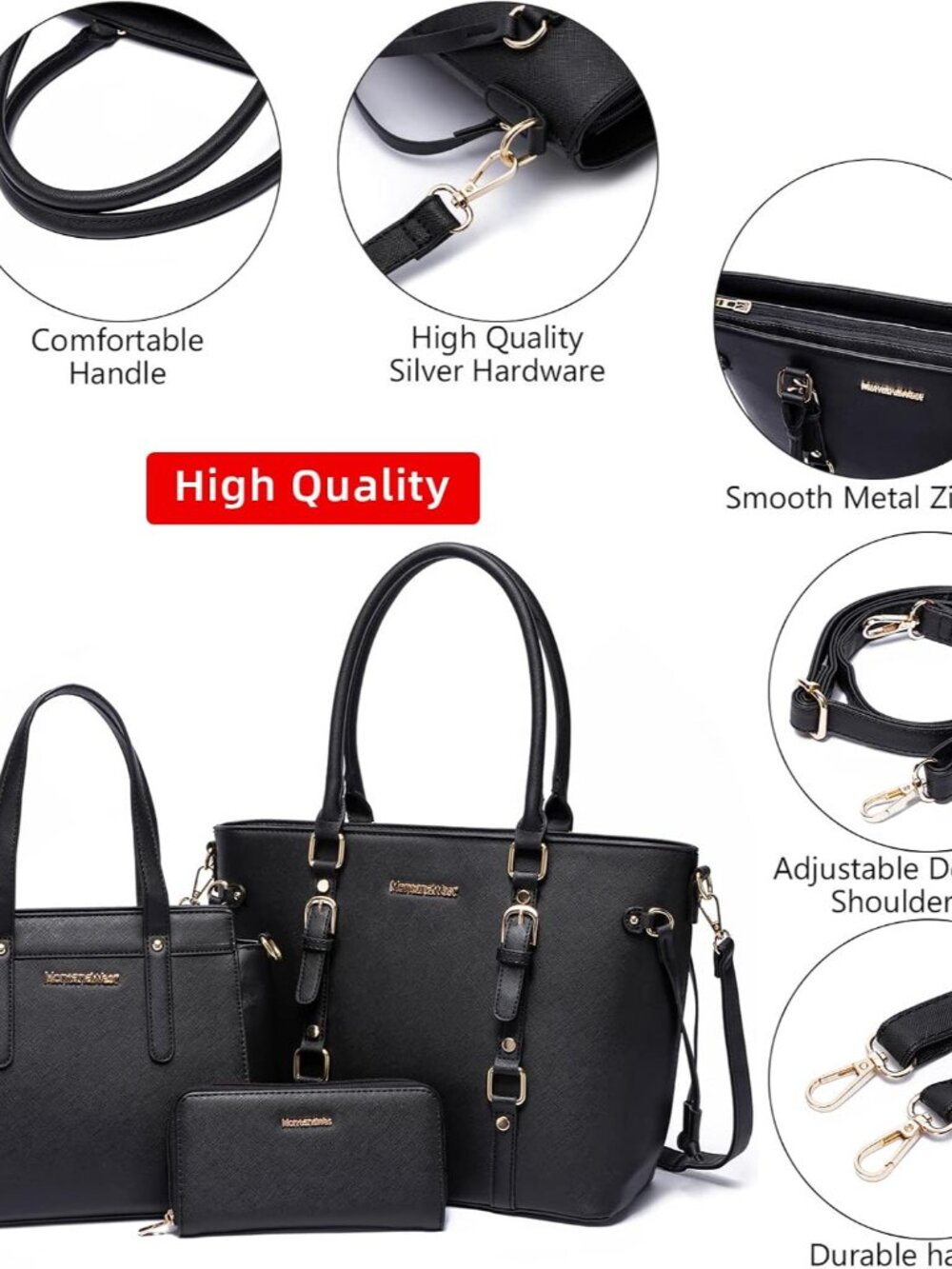 3PCS Purses for Women Tote Bag and Wallet Set Shoulder Satchel Handbags - Picture 6 of 6